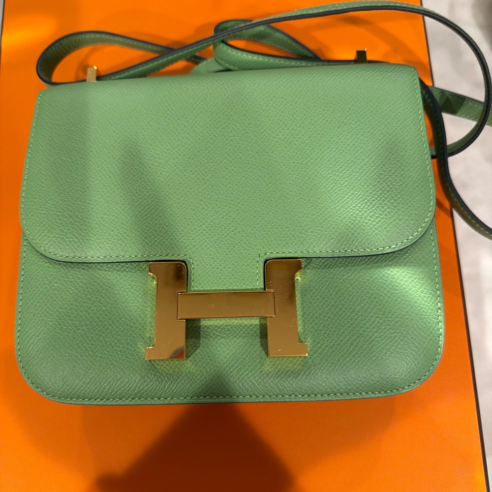 Hermes Mint Green Constance Crossbody with Gold H Closure